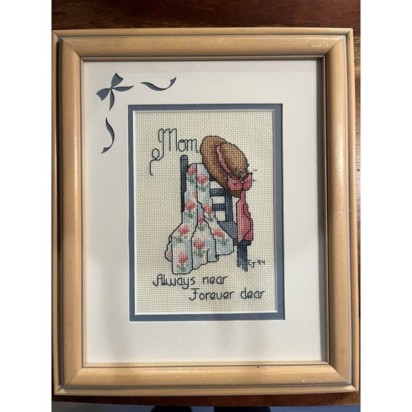 Handmade Other - Framed And Matted Needlepoint Mom Always Near Forever Dear Heart Mother's Day